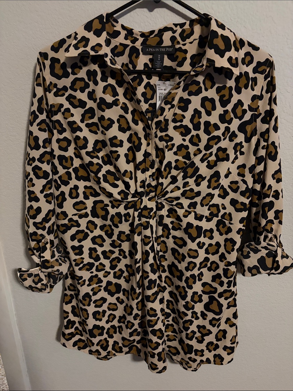 A Pea in the Pod Leopard Twist-Front Maternity Blouse - Tan/Black/Brown
